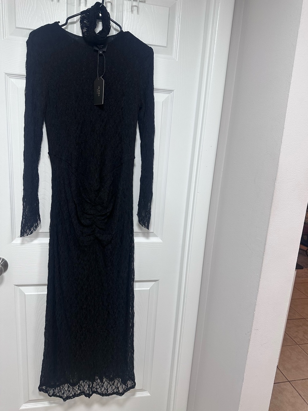 Aleeza Paris new for fall…Elegant Black Lace Maxi Dress , lined with ruching